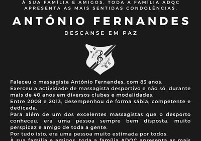 Faleceu o massagista António Fernandes, com 83 anos.