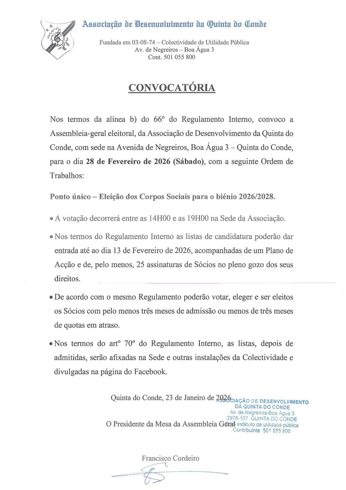 Eleição dos corpos sociais