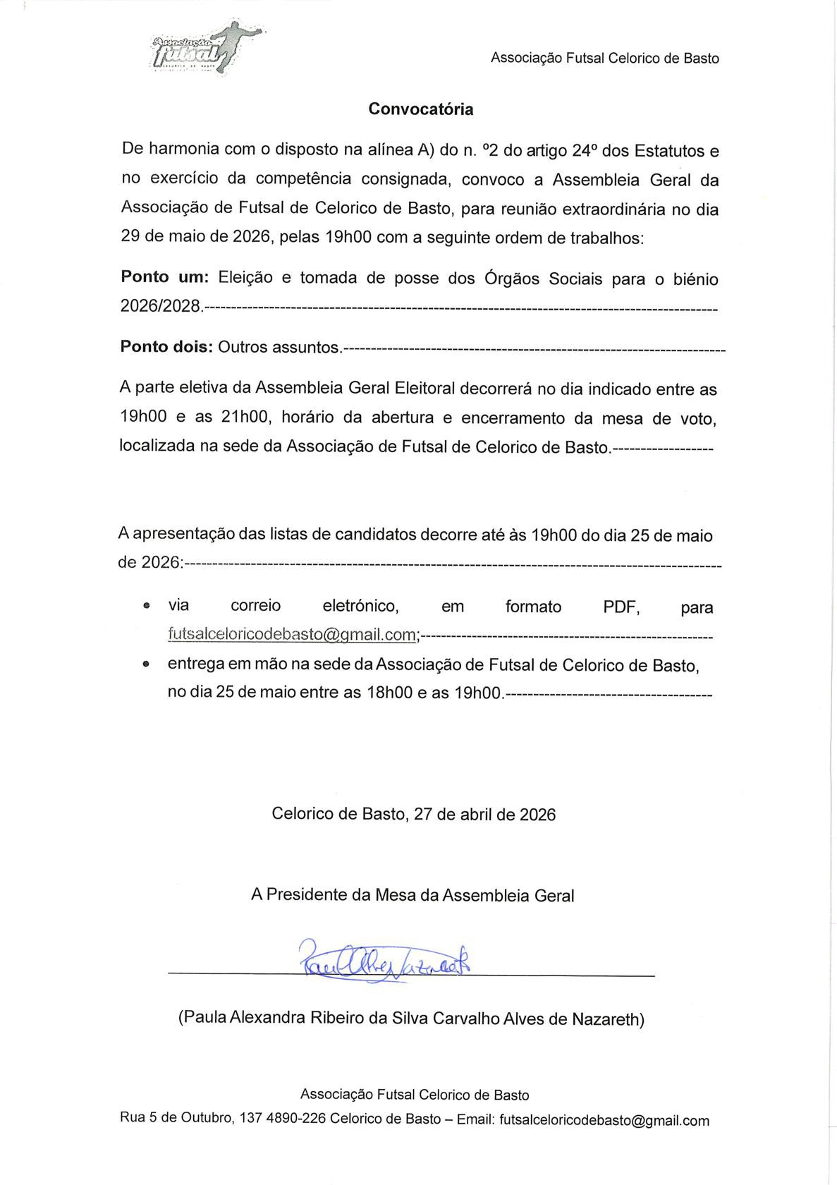 Eleições Órgãos Sociais