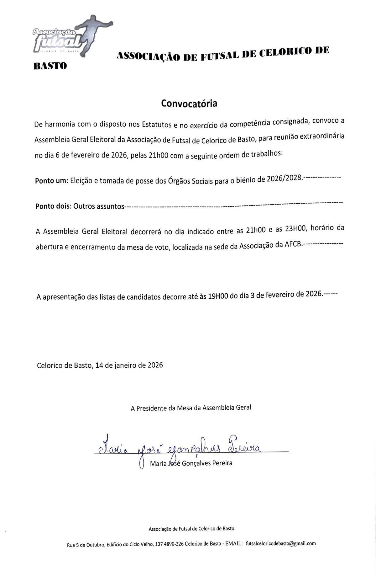 Eleições Órgãos Sociais