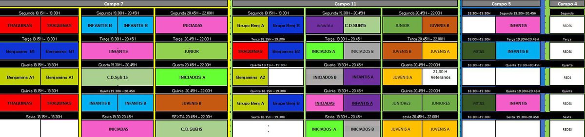 Plano de Treinos Semanal - Horários