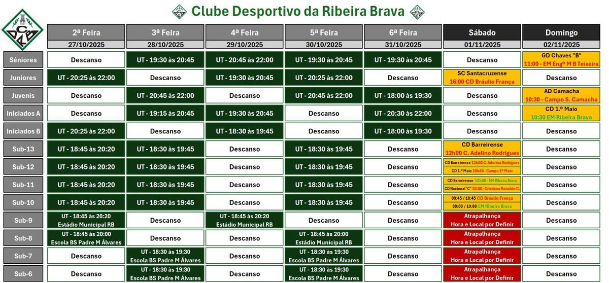 AGENDA SEMANAL DO CD RIBEIRA BRAVA