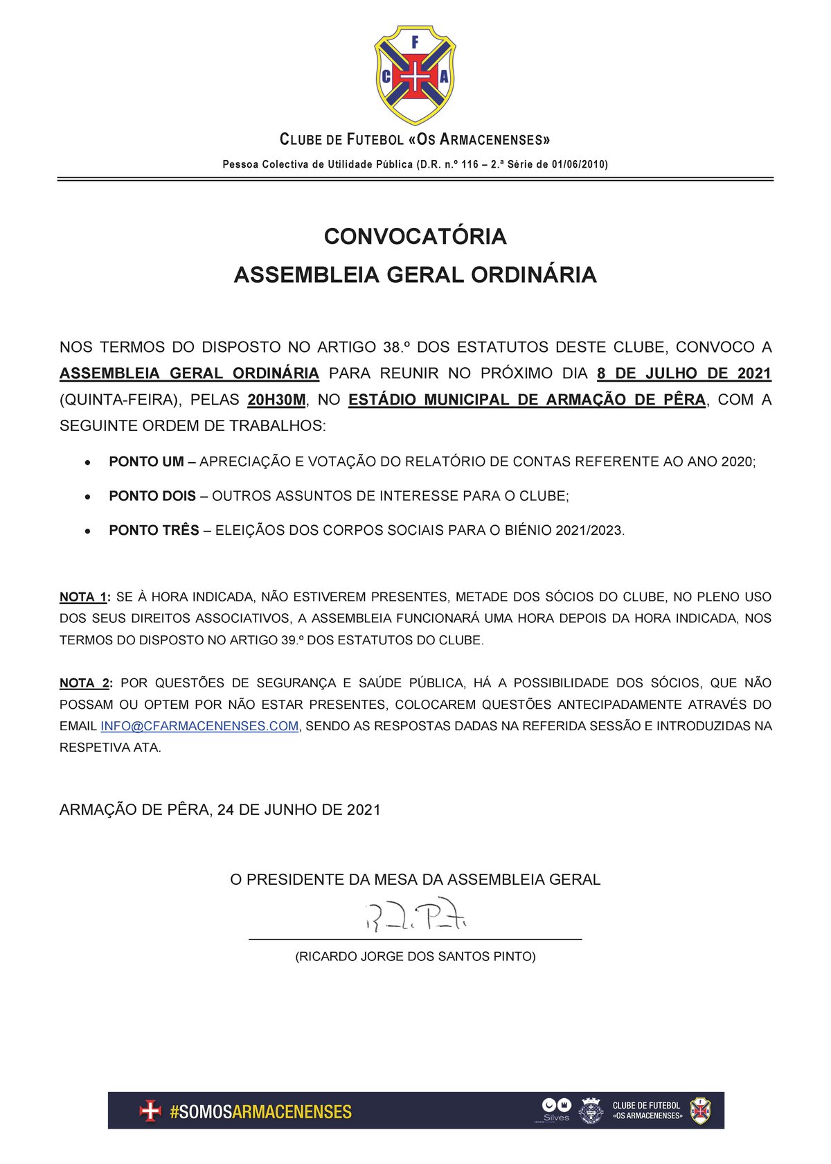 CONVOCATÓRIA - ASSEMBLEIA GERAL ORDINÁRIA
