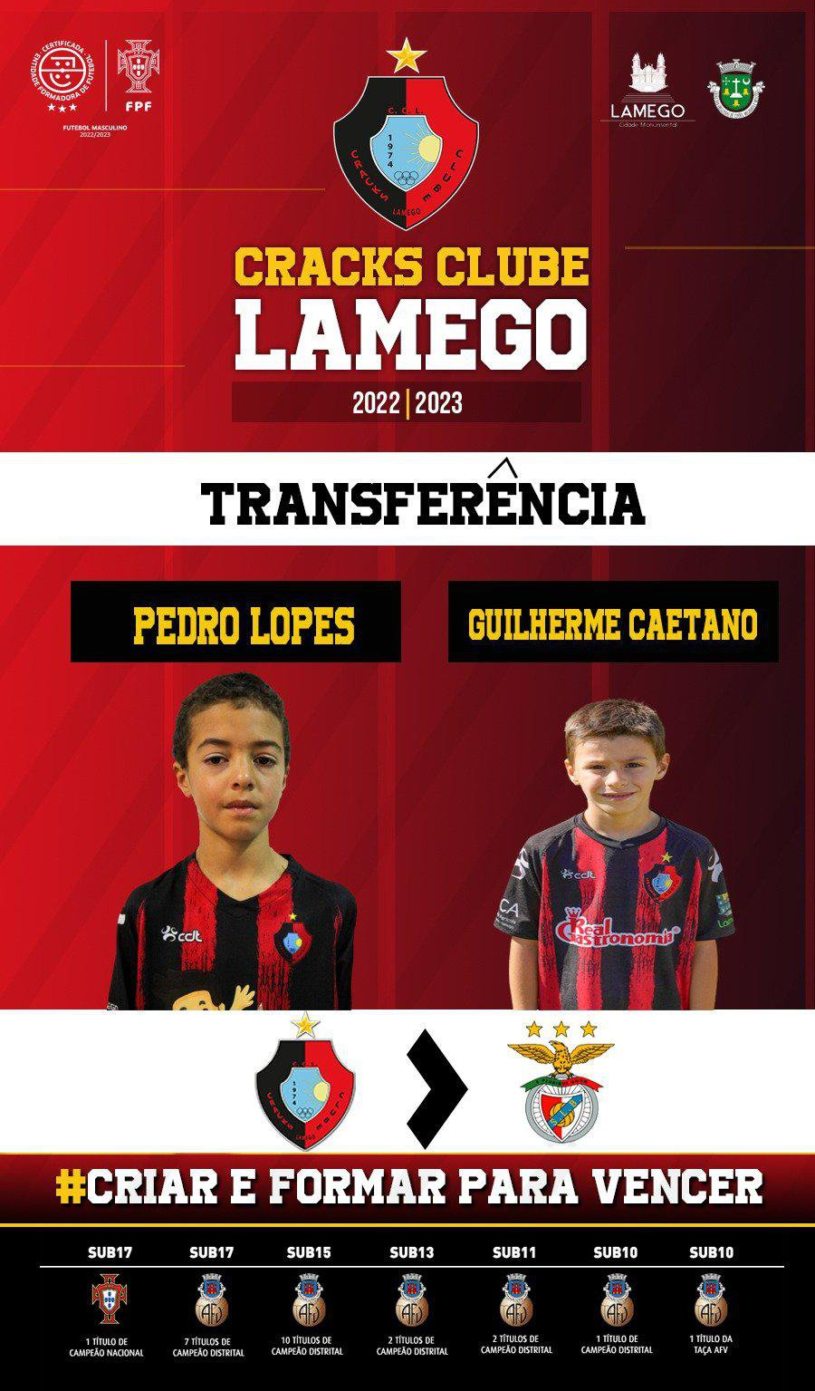 Transferência de Minicracks para Sport Lisboa e Benfica. 