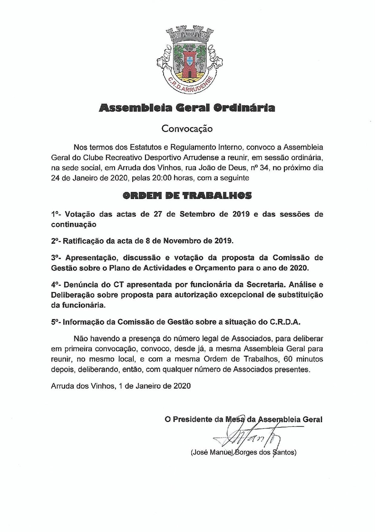 Assembleia Geral - 24 de Janeiro