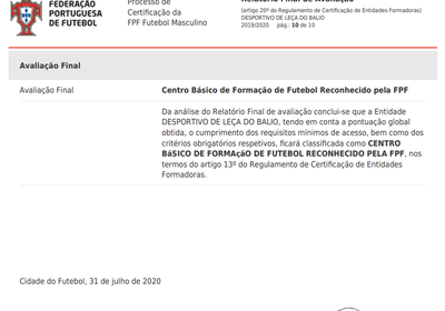 Centro Básico de Formação de Futebol Reconhecido pela FPF