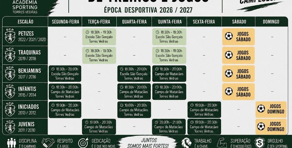MAPA DE TREINOS E DE JOGOS SEMANAL PARA ÈPOCA DESPORTIVA 26/27