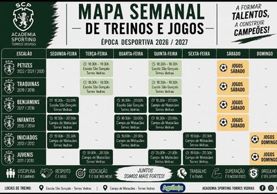MAPA DE TREINOS E DE JOGOS SEMANAL PARA ÈPOCA DESPORTIVA 26/27