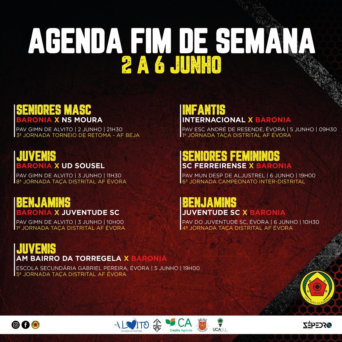 AGENDA FERIADO E FIM DE SEMANA 02 A 06 DE JUNHO - FUTSAL