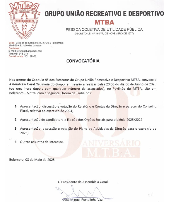 Assembleia Geral do MTBA . 06/06/2025