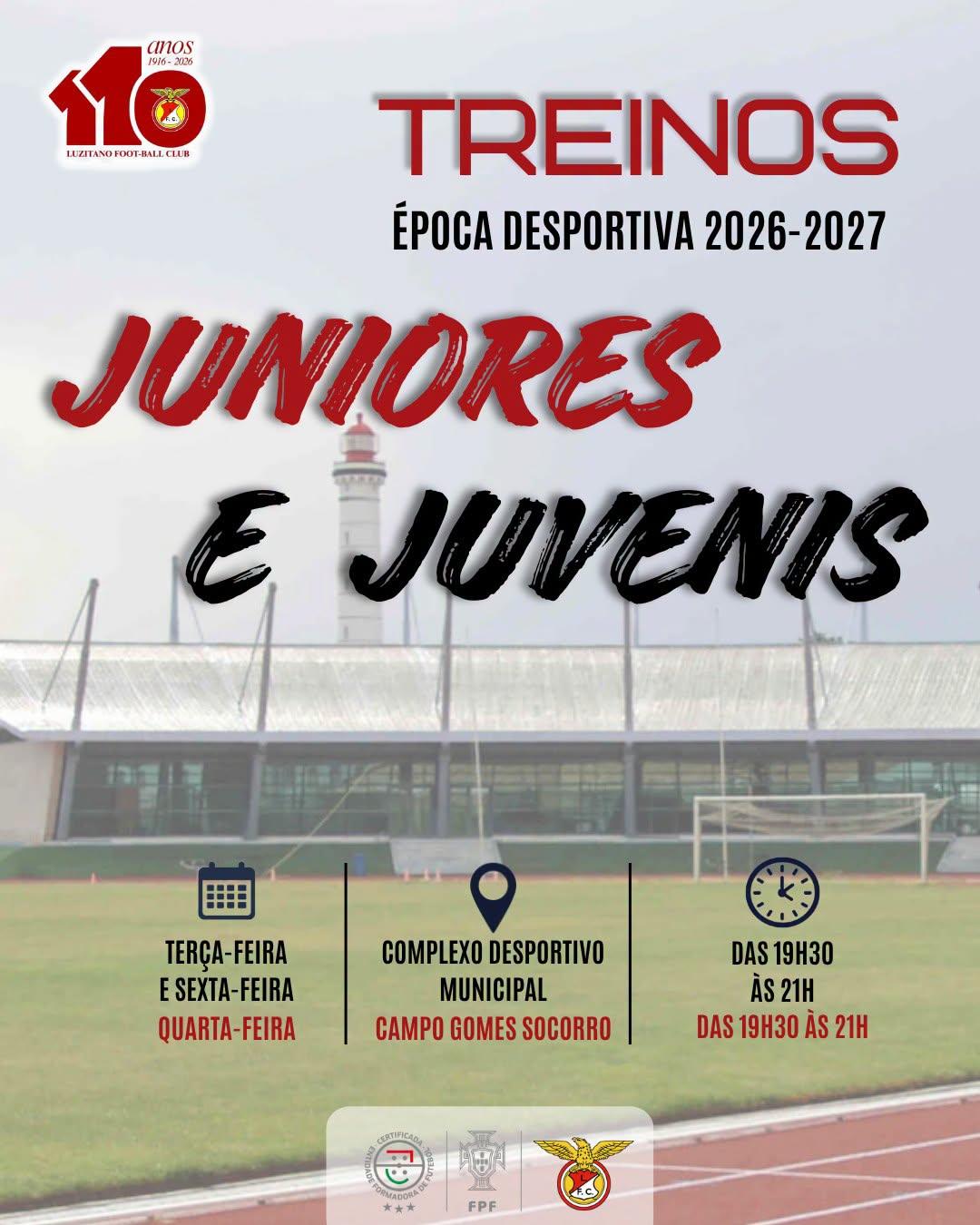 Horário de treinos dos Juniores e Juvenis 2026/2027