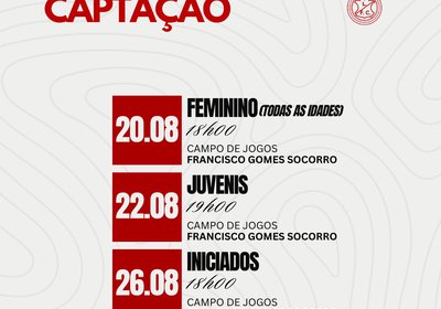 Próximos Treinos de Captação 25/26
