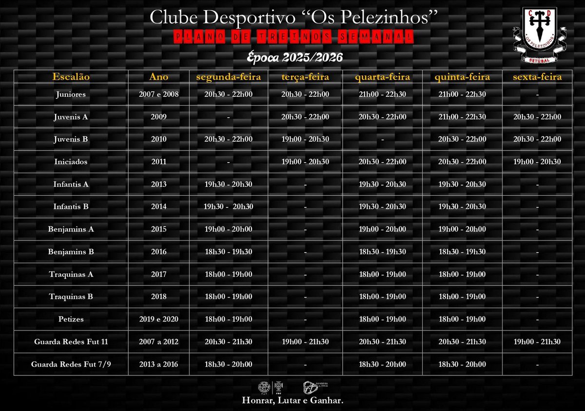 Horário dos Treinos