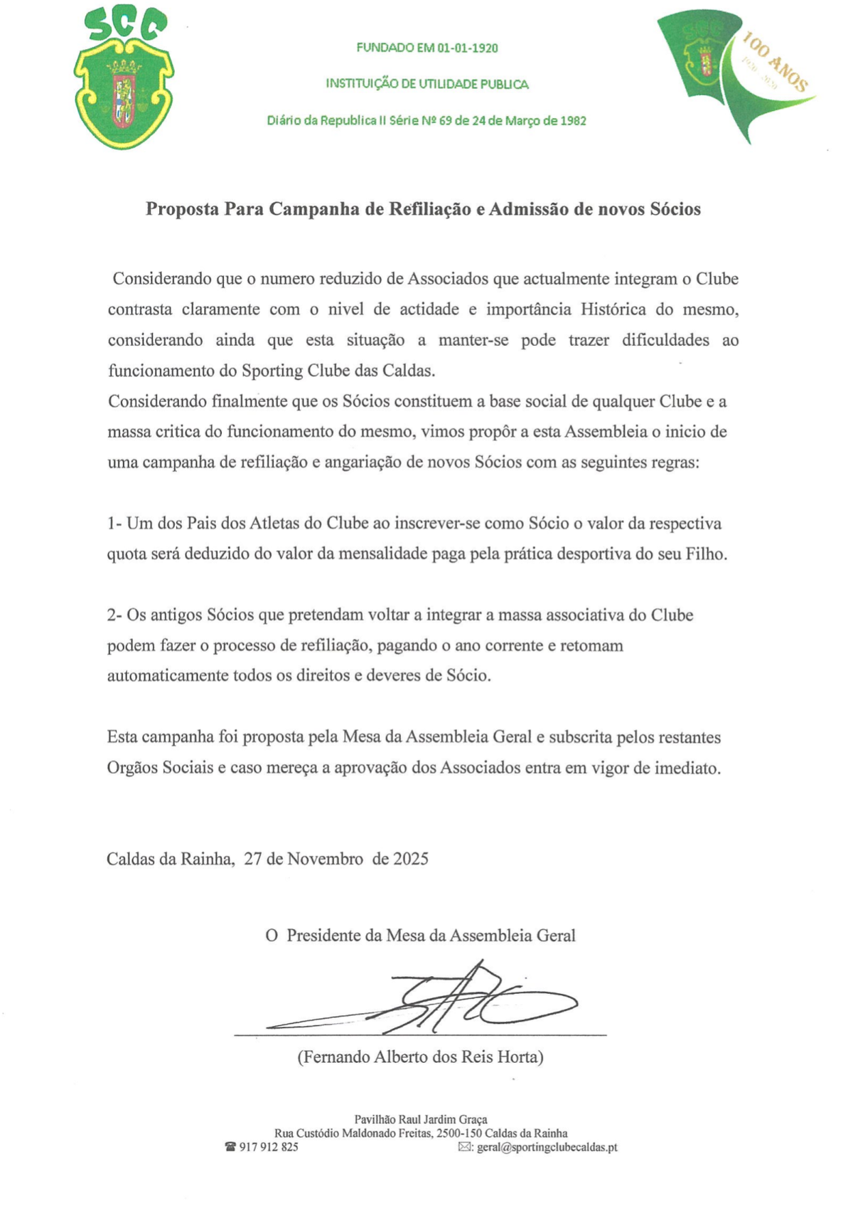 Proposta Para Campanha de Refiliação e Admissão de Novos Sócios