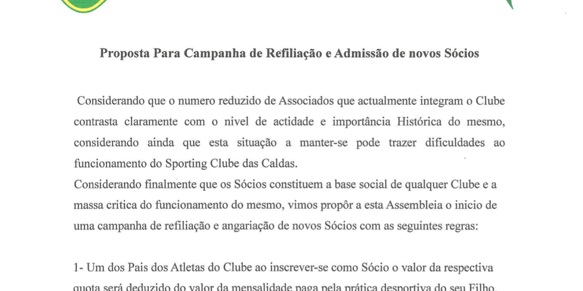 Proposta Para Campanha de Refiliação e Admissão de Novos Sócios