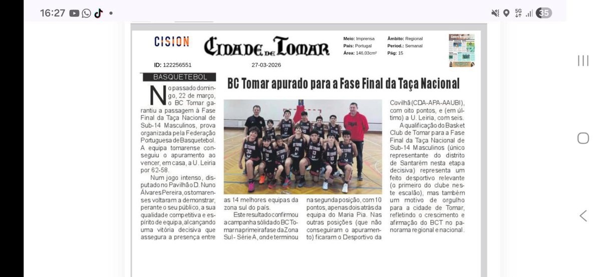 BC Tomar apurado para a Fase Final da Taça Nacional
