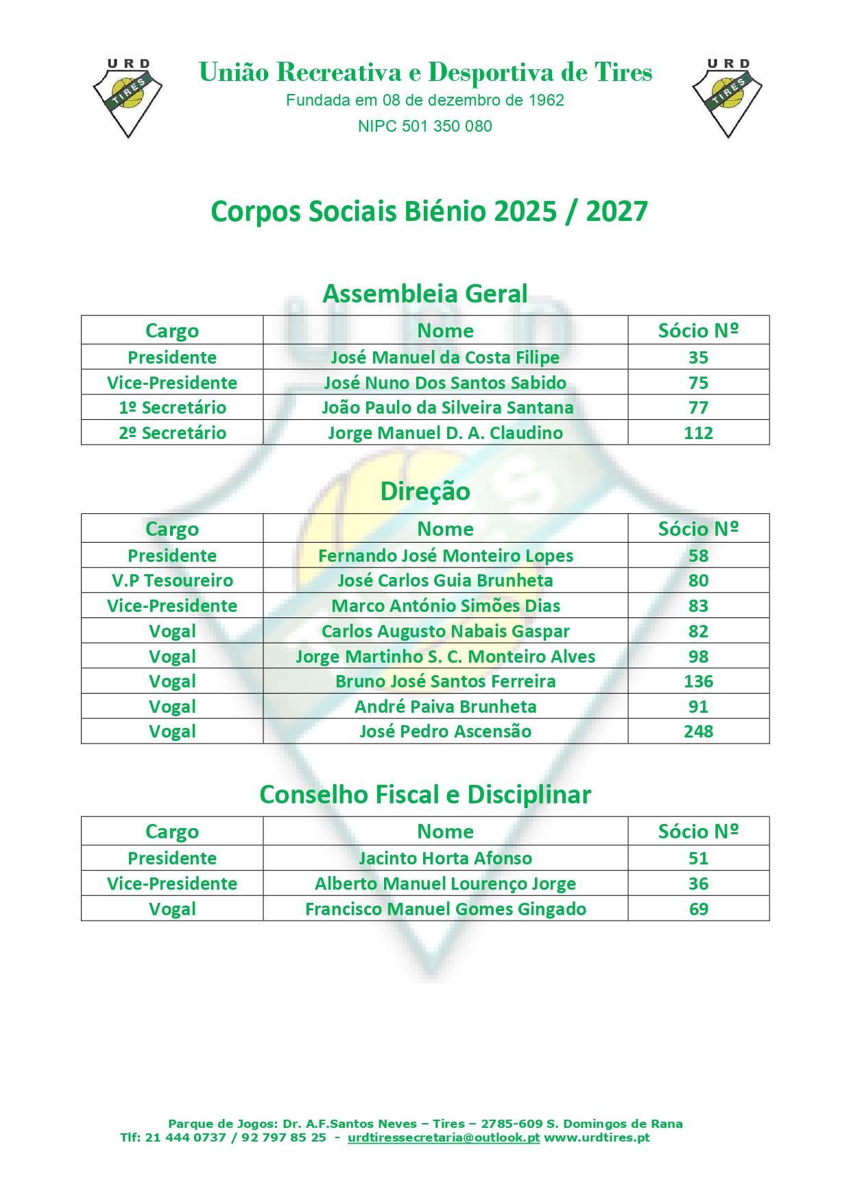 CORPOS SOCIAIS 2025-2027