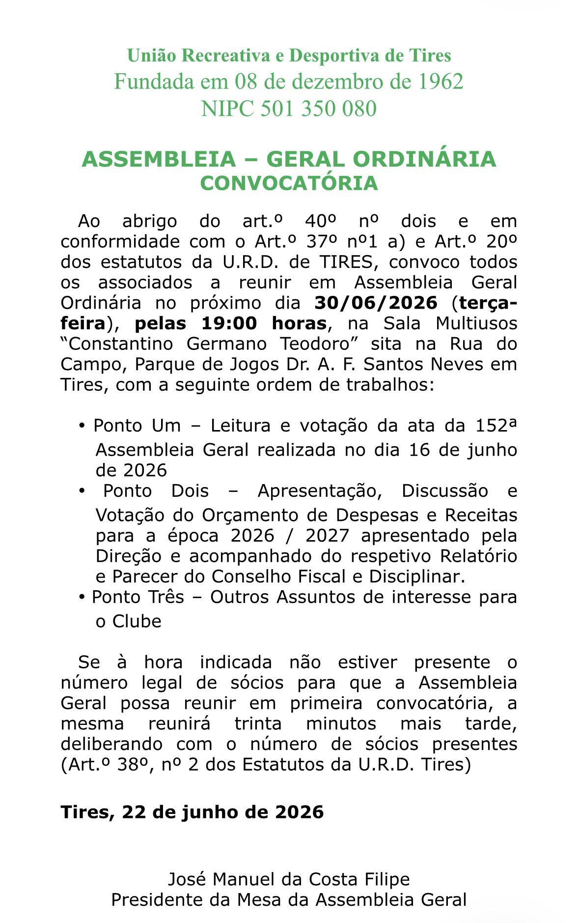 Assembleia - geral ordinária convocatória