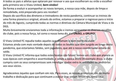 Comunicado Direção Viseu United Football Club